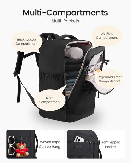 rabattie 40L Travel Backpack for Women Men, Carry on Backpack for Airplanes