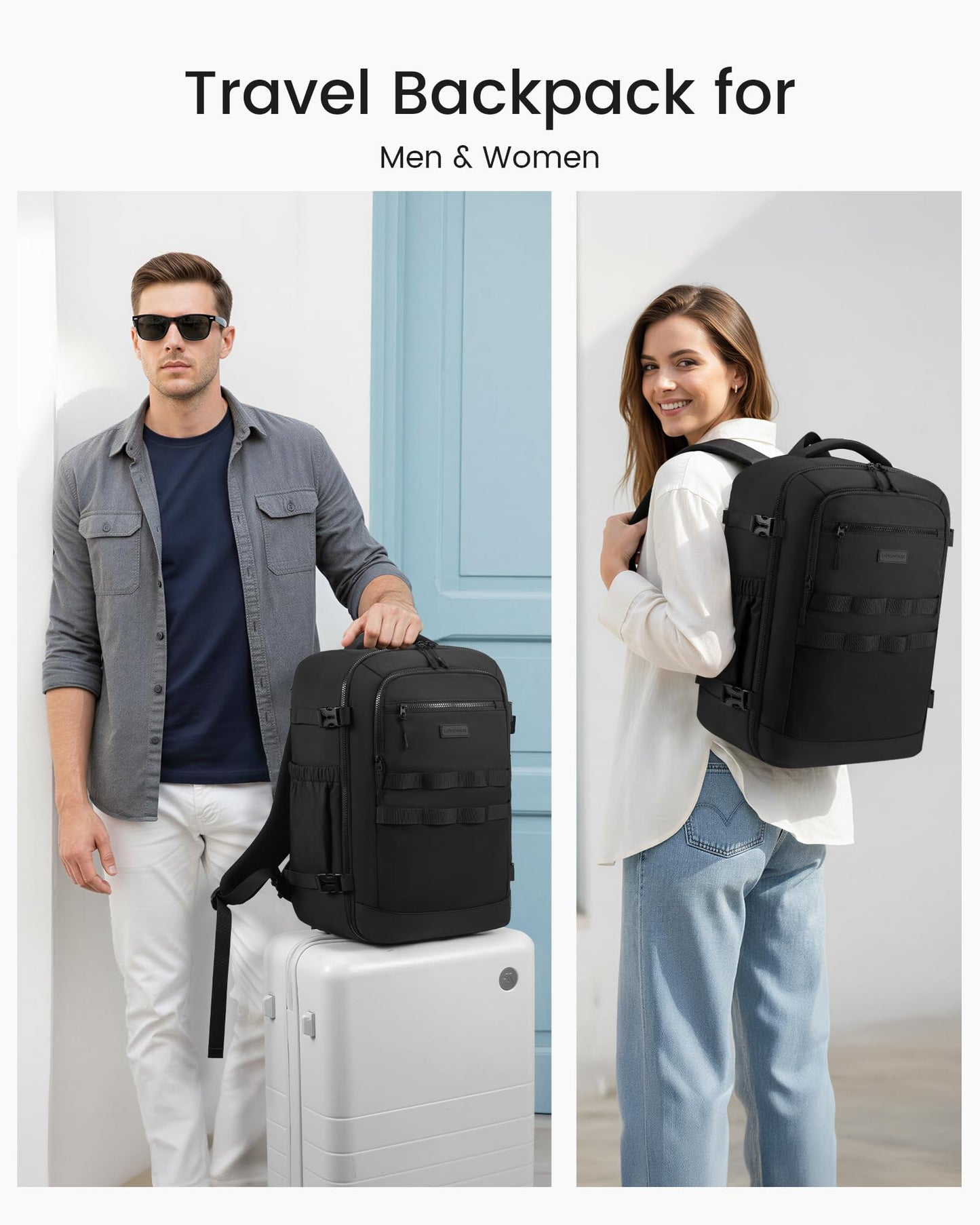 rabattie 40L Travel Backpack for Women Men, Carry on Backpack for Airplanes