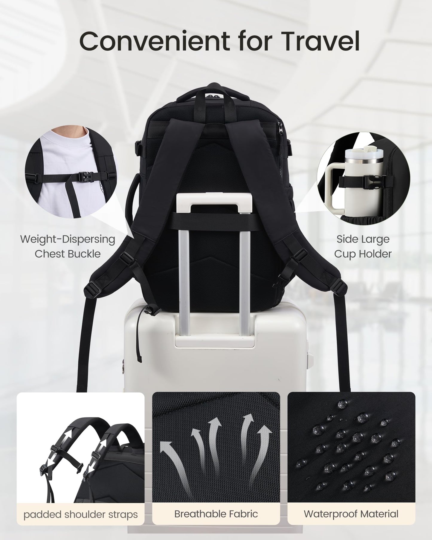 rabattie 40L Travel Backpack for Women Men, Carry on Backpack for Airplanes
