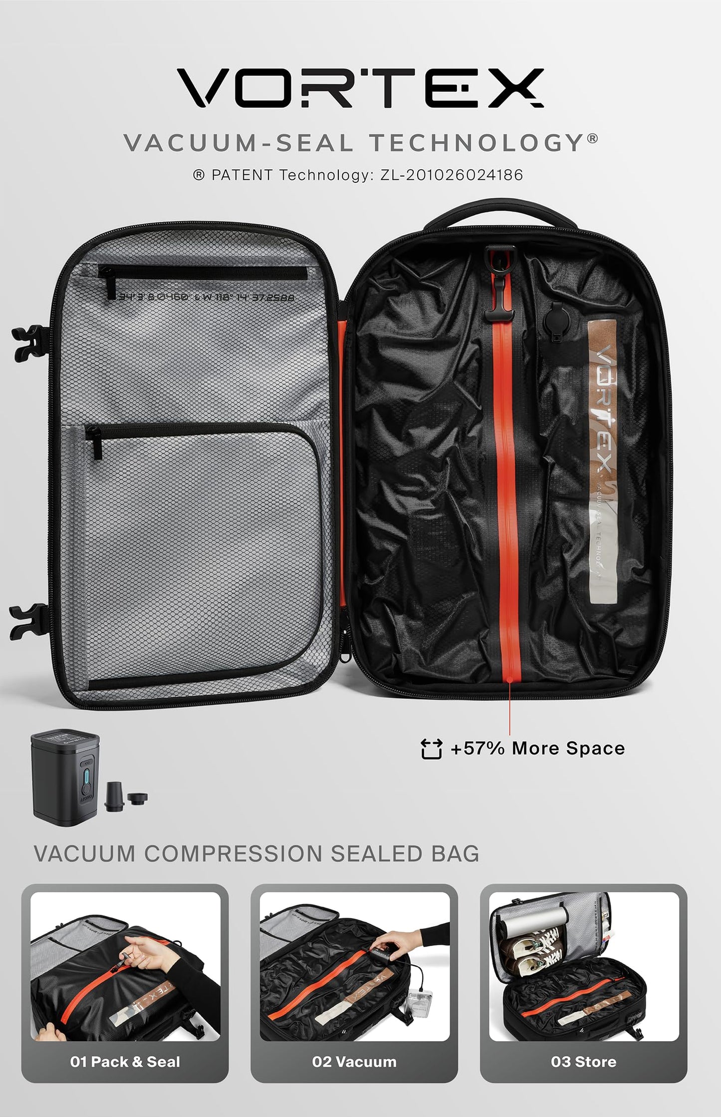 rabattie Vortex Vacuum Seal Travel Backpack 60L  + Vacuum Pump Included