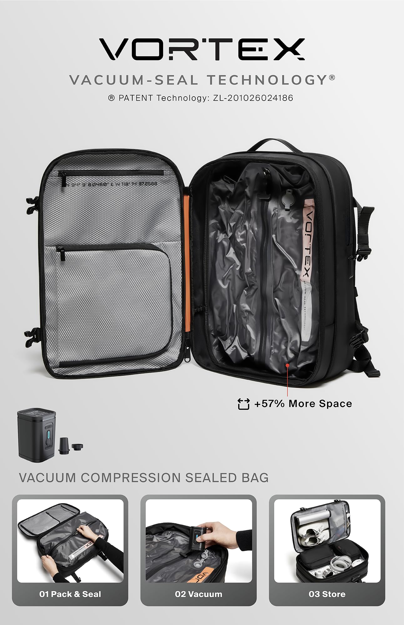 rabattie Vortex Vacuum Seal Travel Backpack 60L
